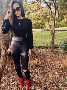 HIGH WAISTED BLACK LEGGINGS | BOTTOMS