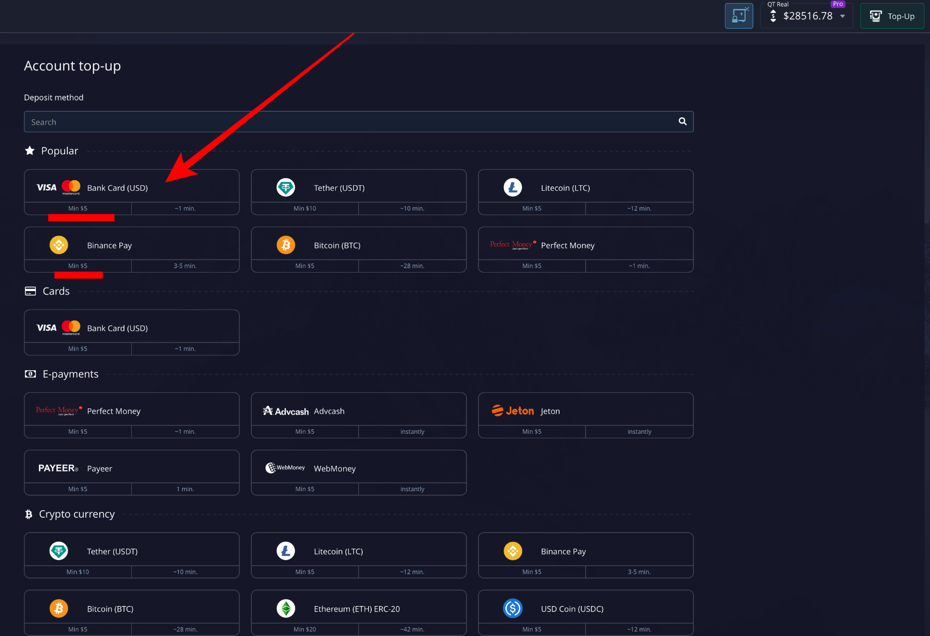 The minimum deposit on the Pocket Option trading platform